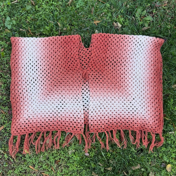 Handmade Rust Orange Crochet Ombre Shawl - Picture 6 of 6